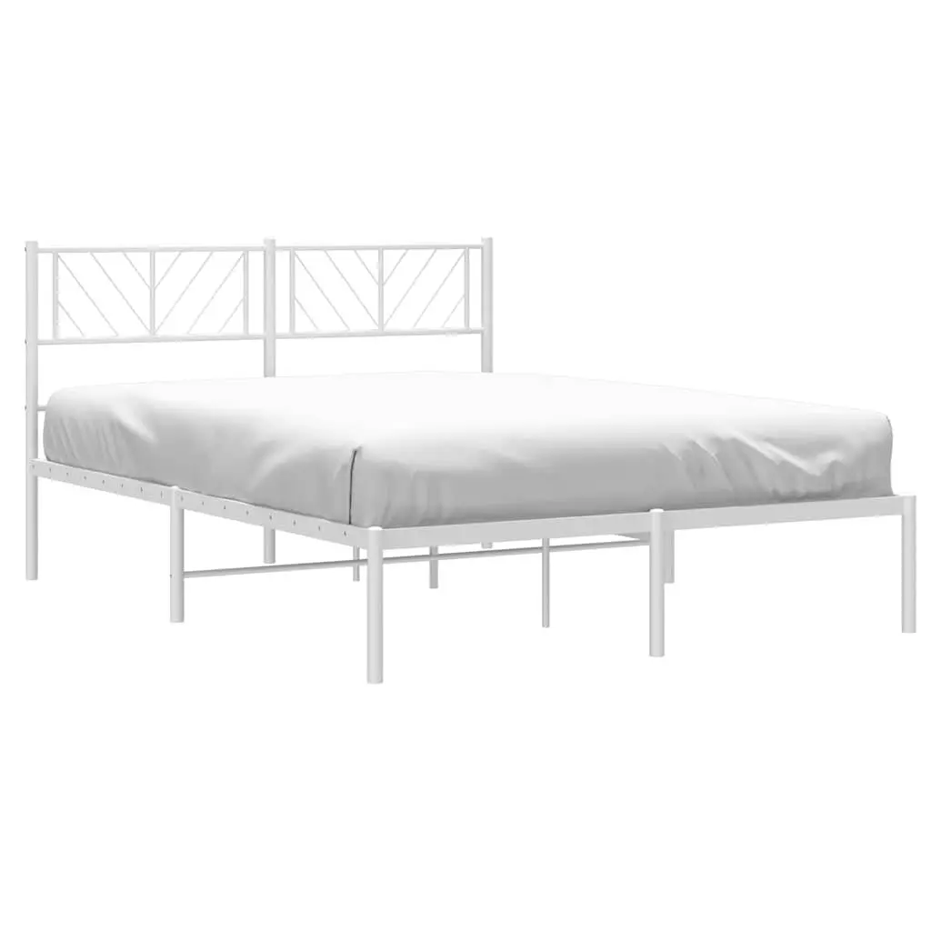 Metal Bed Frame with Headboard White 150x200 cm Bedroom Furniture Steel Slats