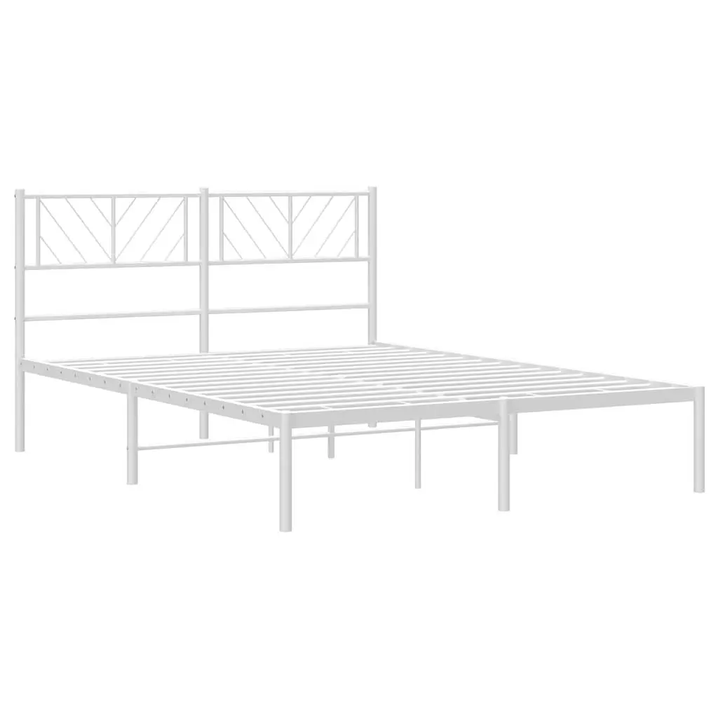 Metal Bed Frame with Headboard White 150x200 cm Bedroom Furniture Steel Slats