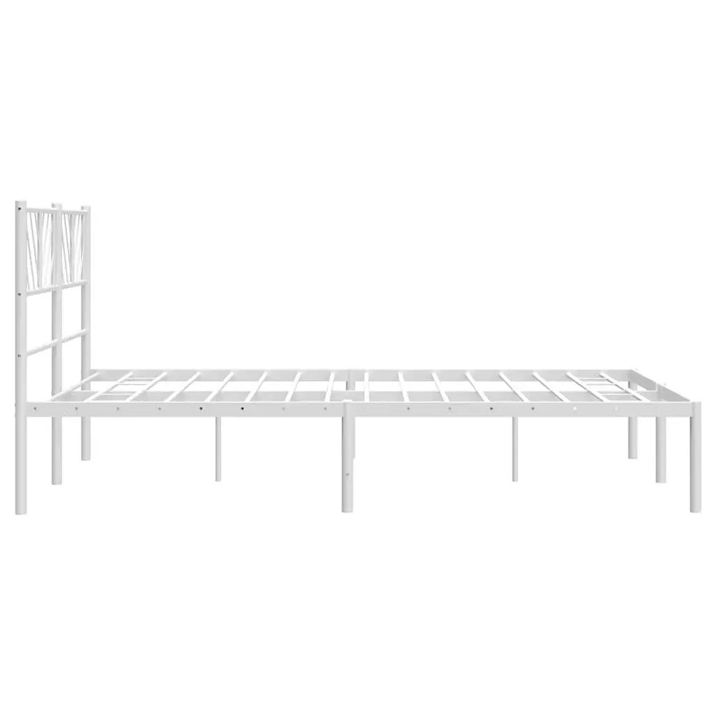 Metal Bed Frame with Headboard White 150x200 cm Bedroom Furniture Steel Slats