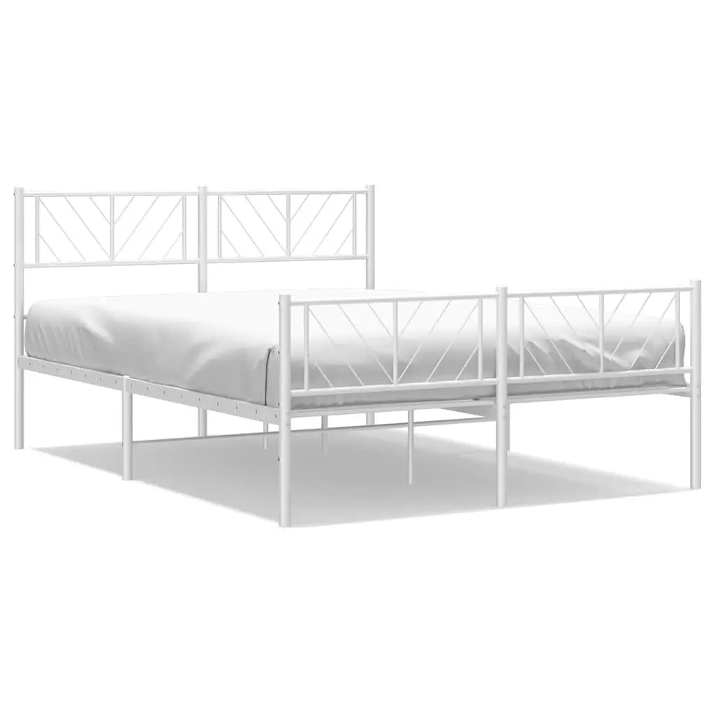 Metal Bed Frame 150x200 cm with Footboard Headboard White Bedroom Furniture