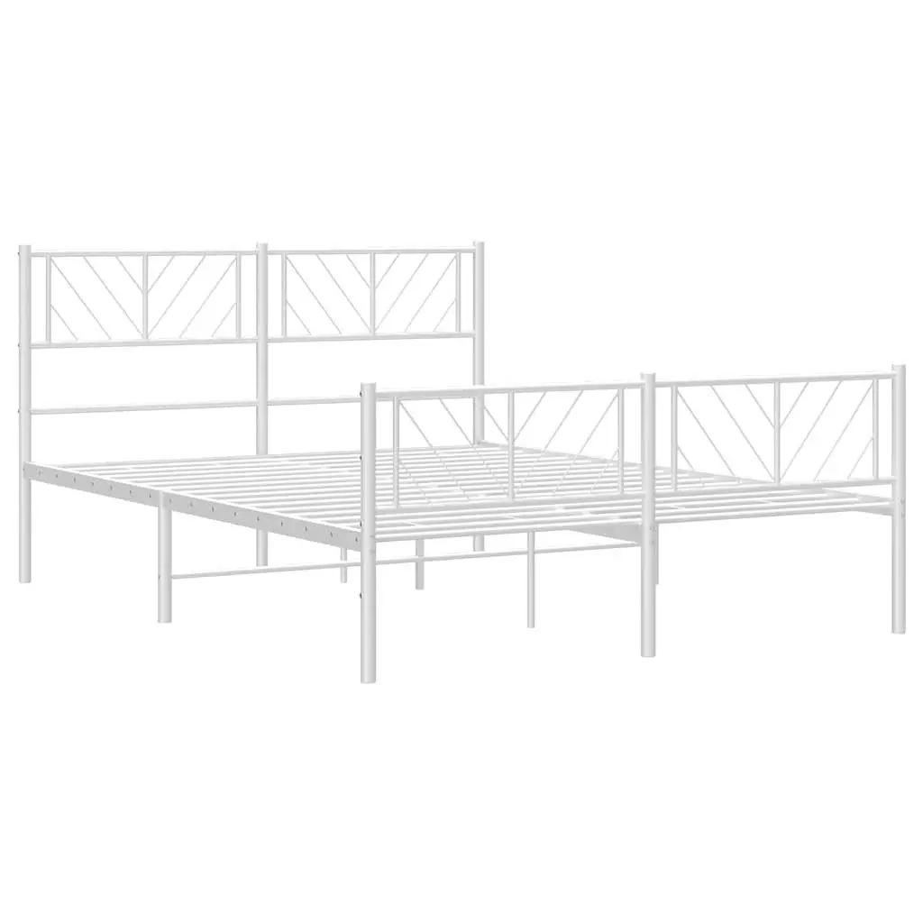 Metal Bed Frame 150x200 cm with Footboard Headboard White Bedroom Furniture