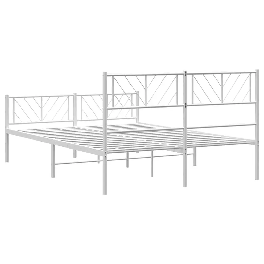 Metal Bed Frame 150x200 cm with Footboard Headboard White Bedroom Furniture