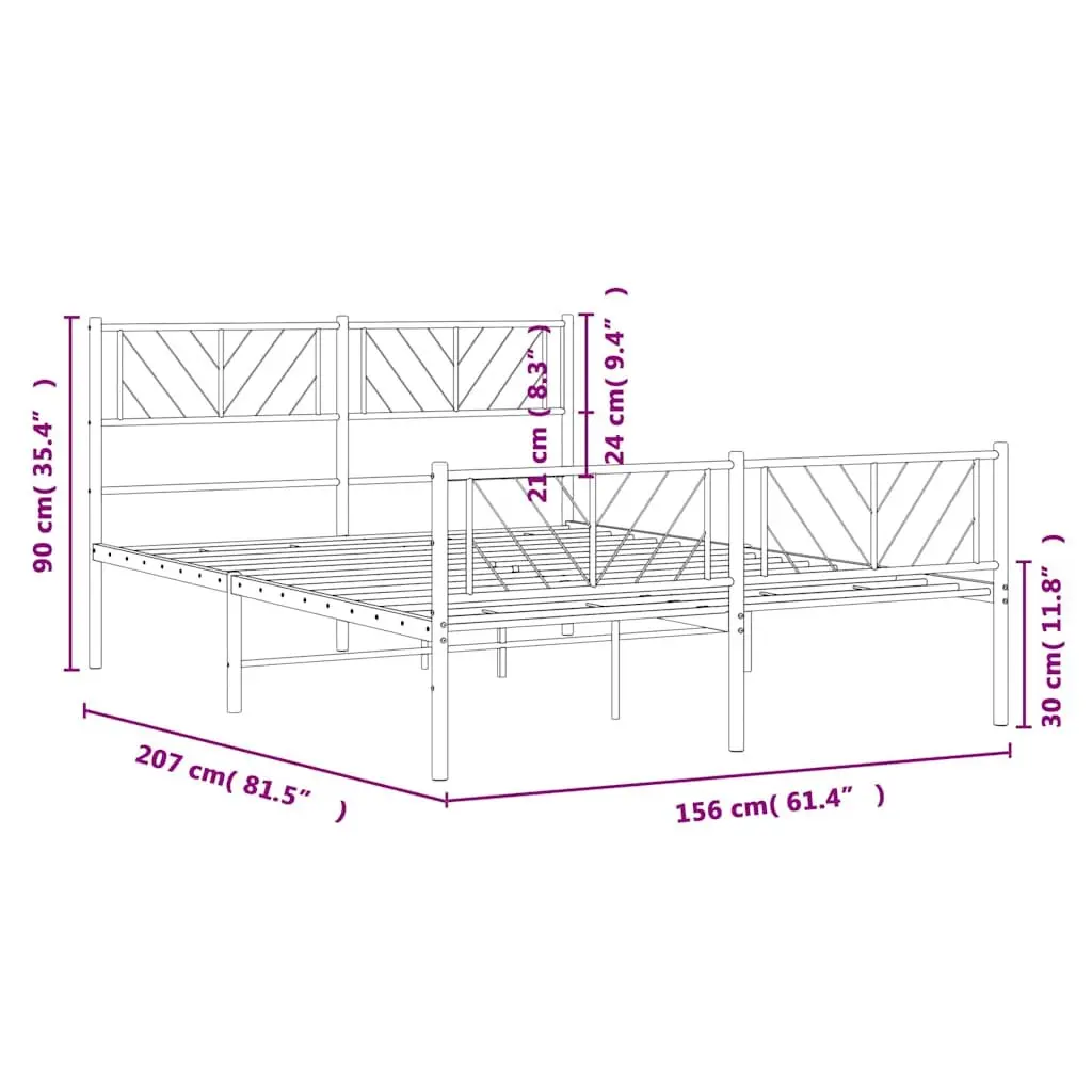 Metal Bed Frame 150x200 cm with Footboard Headboard White Bedroom Furniture