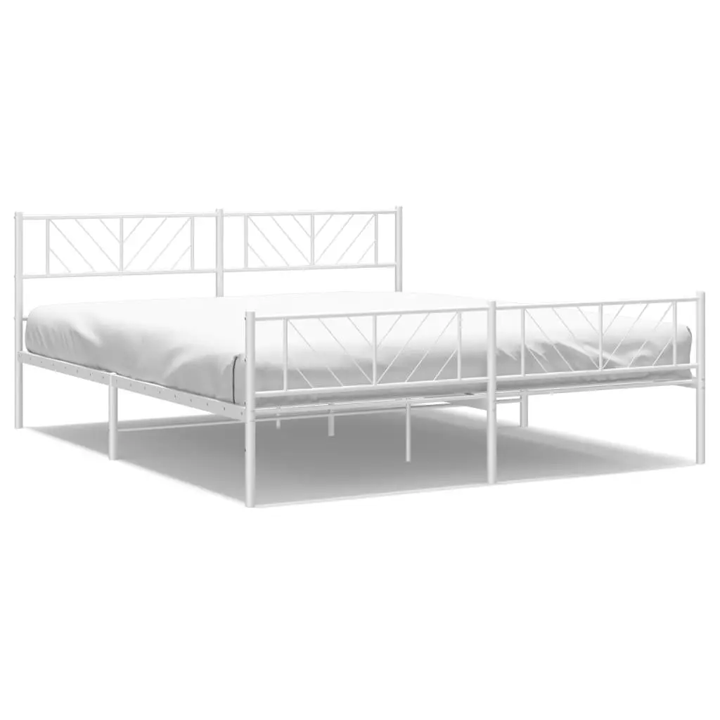 Metal Bed Frame King 183x203cm with Footboard Slatted Base White Bedroom