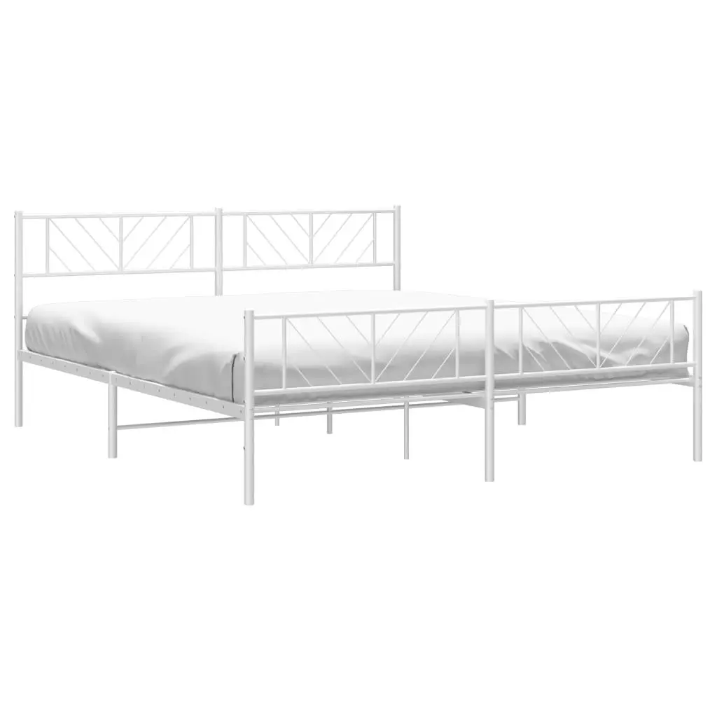 Metal Bed Frame King 183x203cm with Footboard Slatted Base White Bedroom