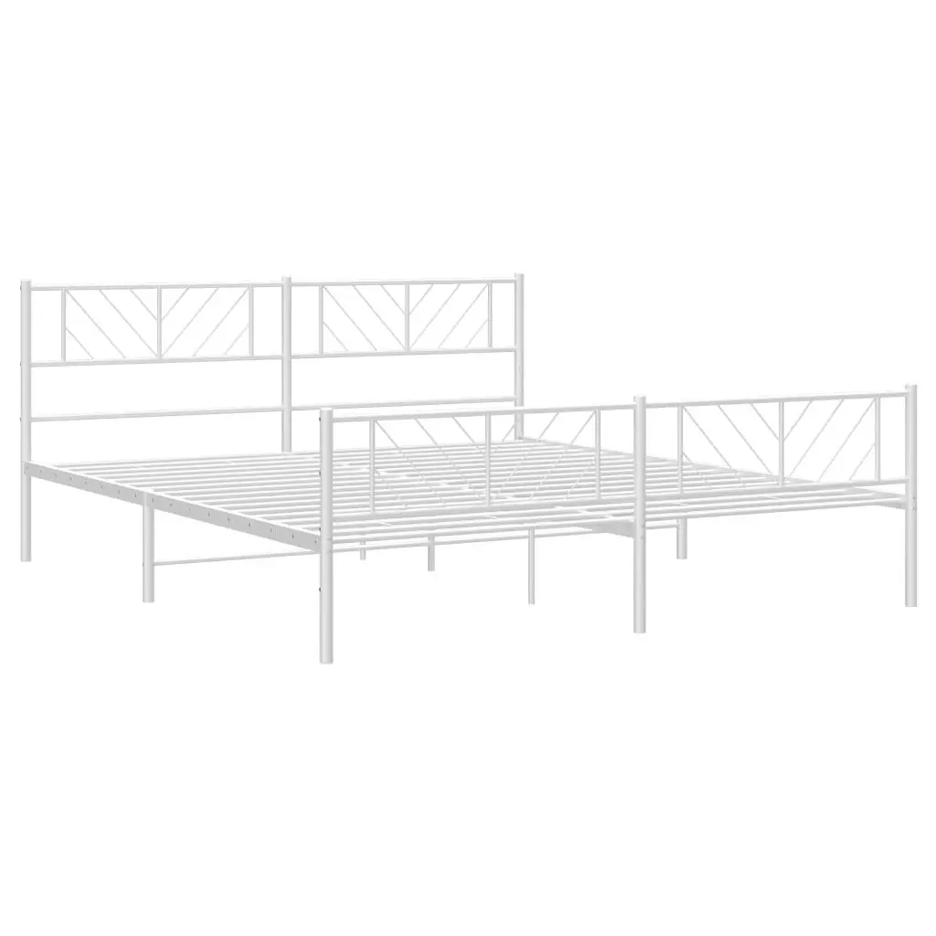 Metal Bed Frame King 183x203cm with Footboard Slatted Base White Bedroom