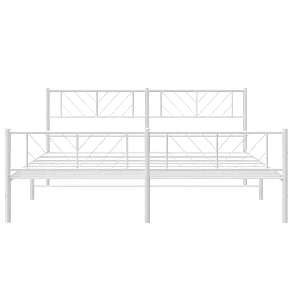 Metal Bed Frame King 183x203cm with Footboard Slatted Base White Bedroom