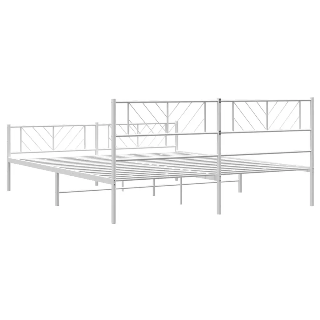Metal Bed Frame King 183x203cm with Footboard Slatted Base White Bedroom