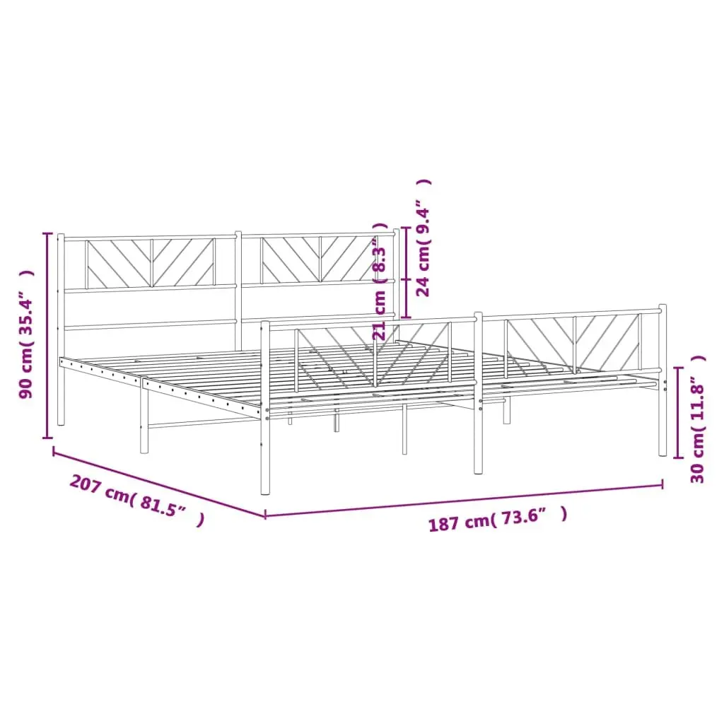 Metal Bed Frame King 183x203cm with Footboard Slatted Base White Bedroom