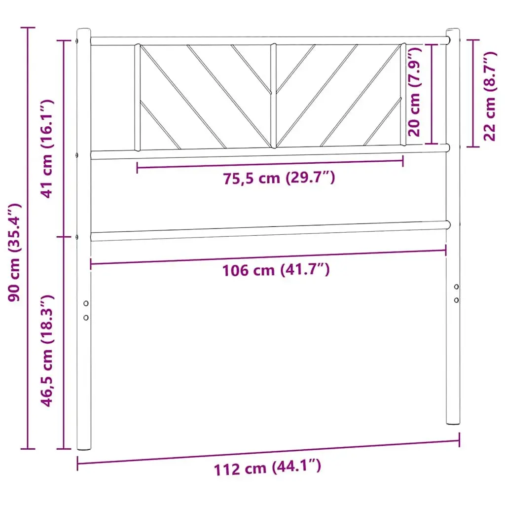 Metal Headboard Powder-Coated Steel White 107cm Bedroom Furniture with Sturdy Legs