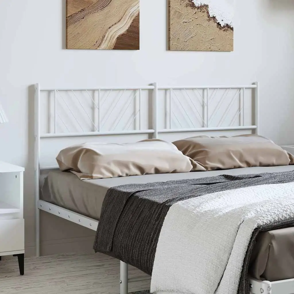 Metal Headboard 135cm White Powder-Coated Steel Construction for Bed Frame