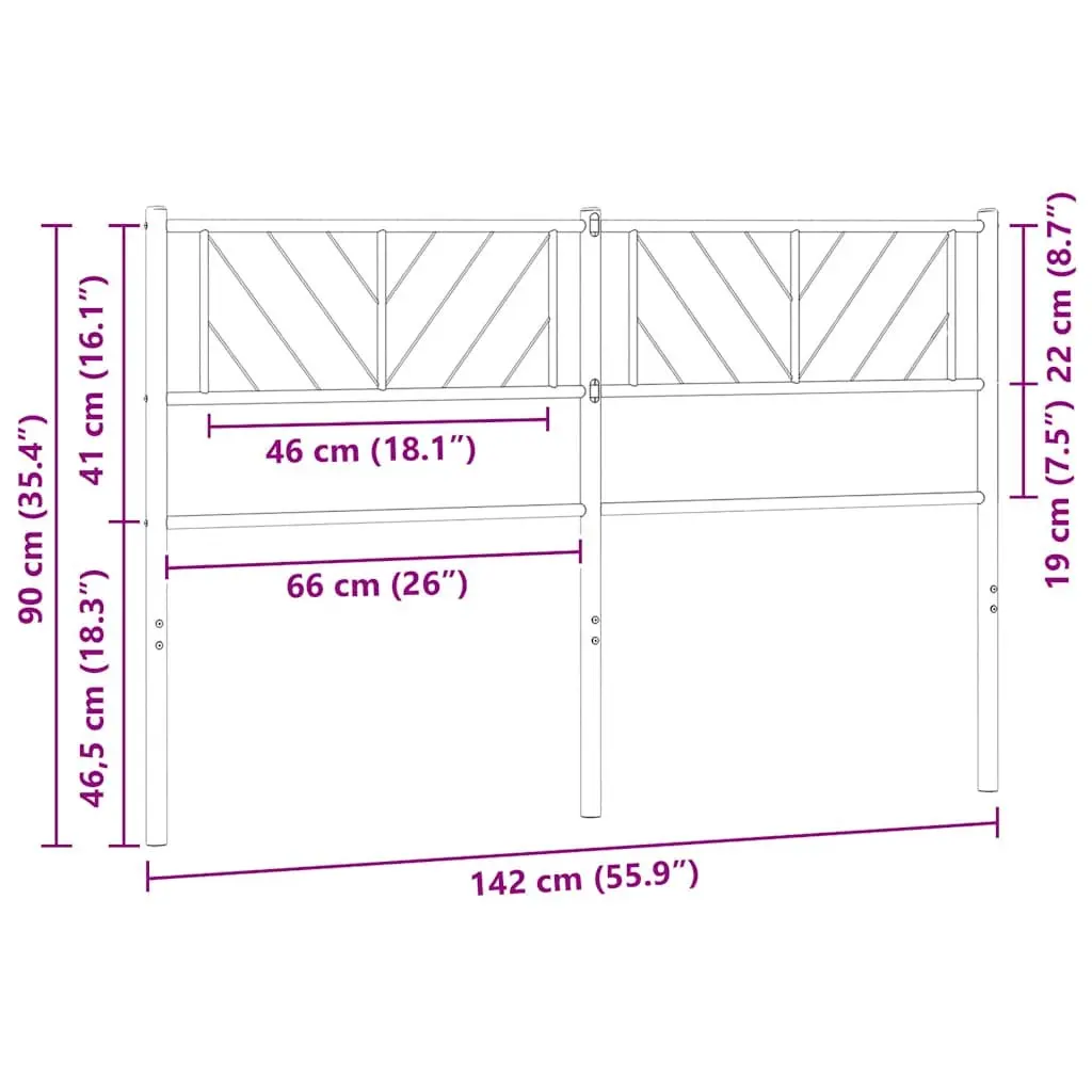 Metal Headboard 135cm White Powder-Coated Steel Construction for Bed Frame