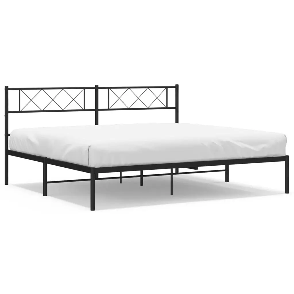 King Metal Bed Frame with Headboard Black Bedroom Furniture Steel Slatted Base
