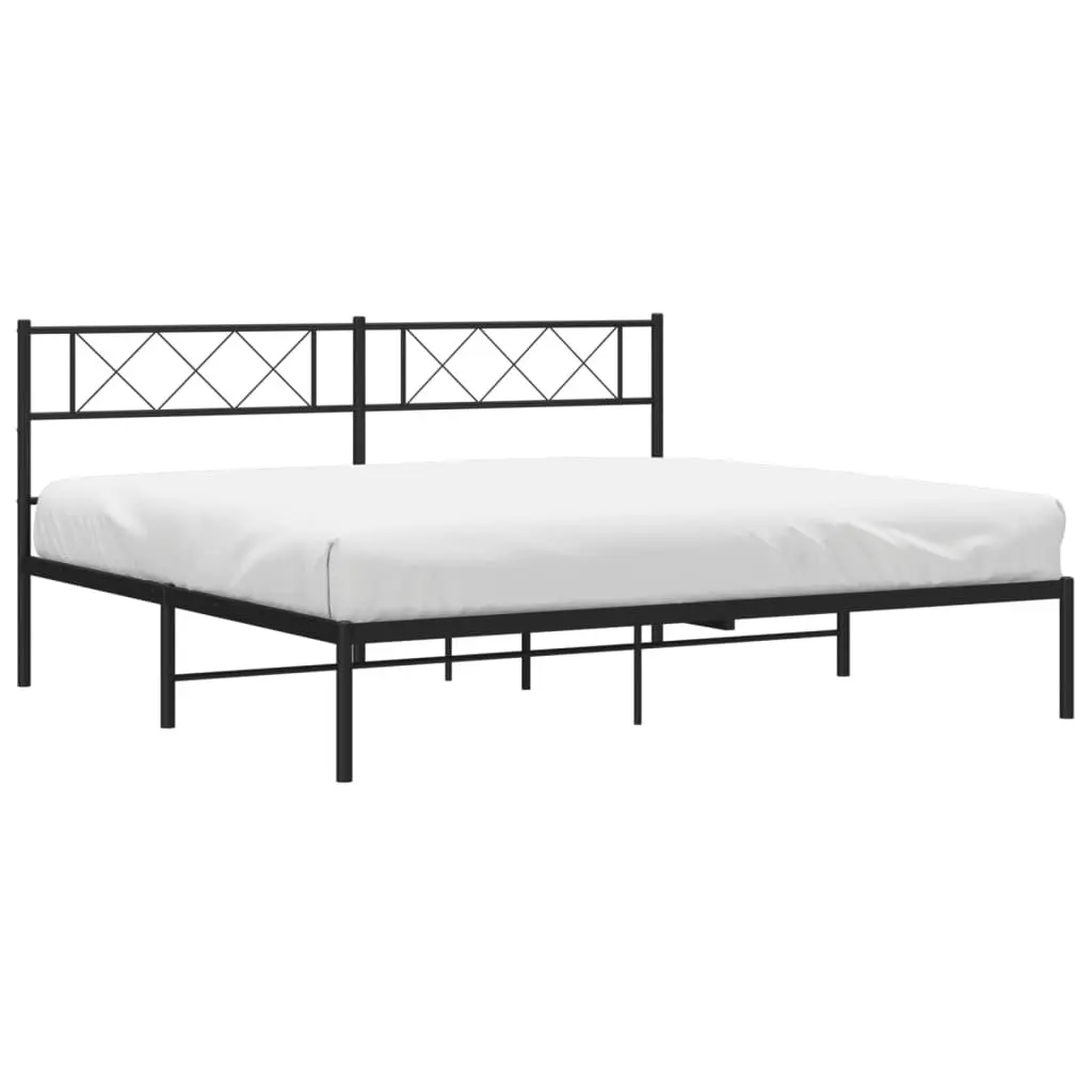 King Metal Bed Frame with Headboard Black Bedroom Furniture Steel Slatted Base
