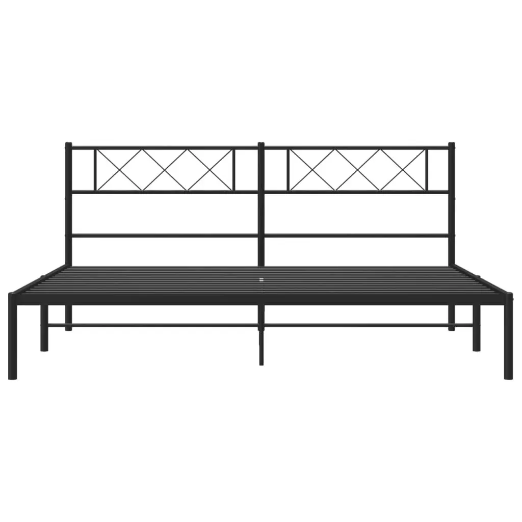 King Metal Bed Frame with Headboard Black Bedroom Furniture Steel Slatted Base
