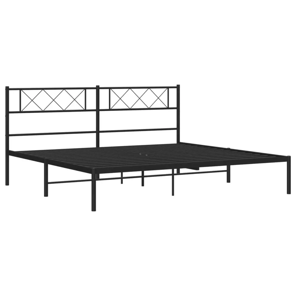 King Metal Bed Frame with Headboard Black Bedroom Furniture Steel Slatted Base