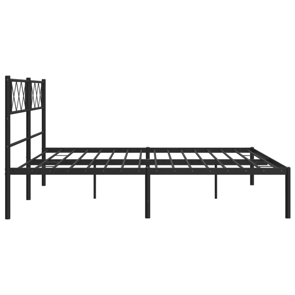 King Metal Bed Frame with Headboard Black Bedroom Furniture Steel Slatted Base