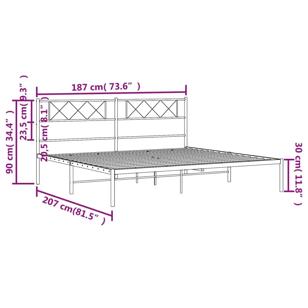 King Metal Bed Frame with Headboard Black Bedroom Furniture Steel Slatted Base