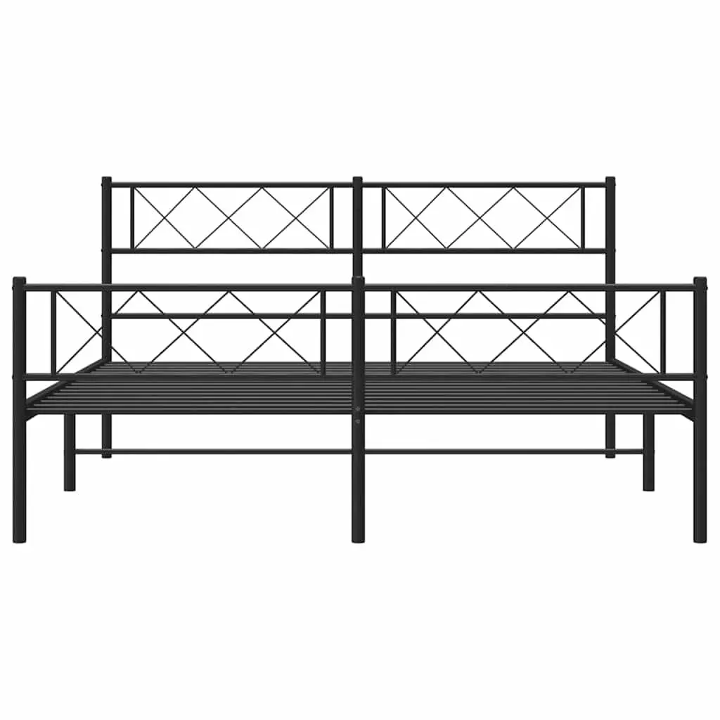 Metal Bed Frame Black 135x190cm Powder Coated Steel Construction Slats Support Footboard