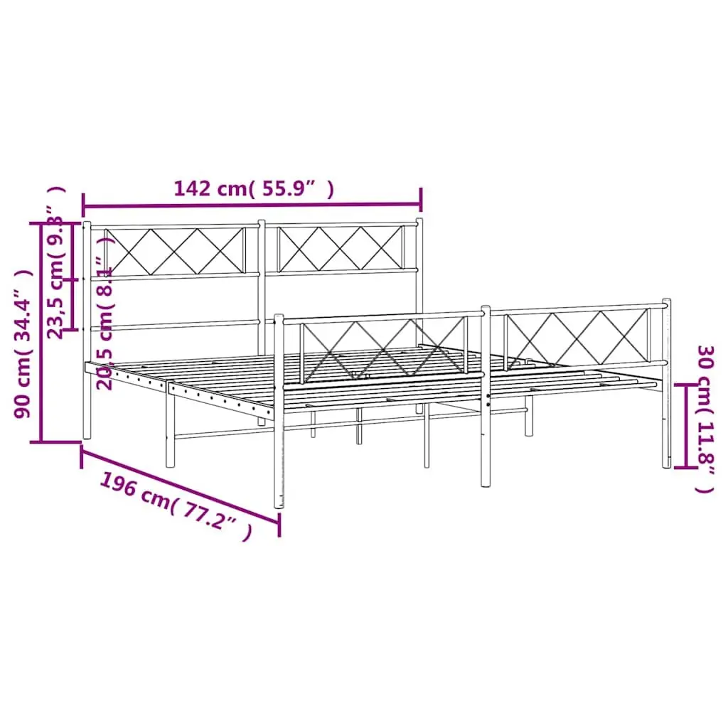 Metal Bed Frame Black 135x190cm Powder Coated Steel Construction Slats Support Footboard