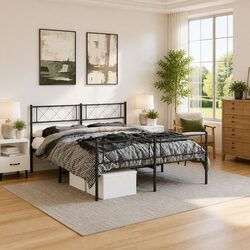 Versatile Black Metal Bed Frame with Footboard for Your Home