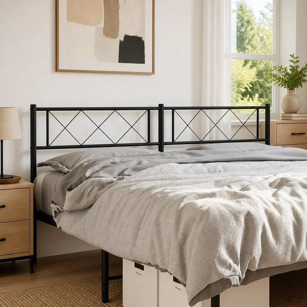 Black Metal Bed Headboard 150cm Powder-Coated Steel Bedroom Furniture