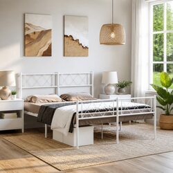 Functional White Metal Bed Frame 135x190cm for Your Bedroom