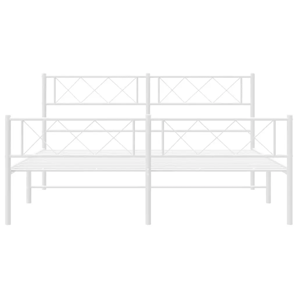 Metal Bed Frame White 135x190cm Bedroom Furniture Headboard Footboard Slats
