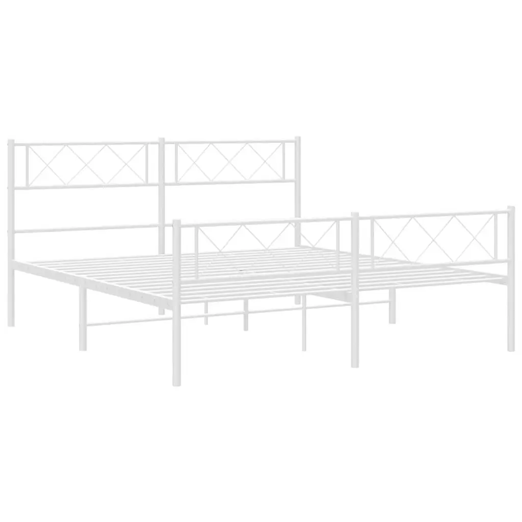 Metal Bed Frame White 135x190cm Bedroom Furniture Headboard Footboard Slats