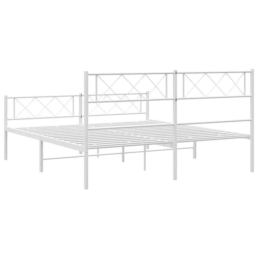 Metal Bed Frame White 135x190cm Bedroom Furniture Headboard Footboard Slats