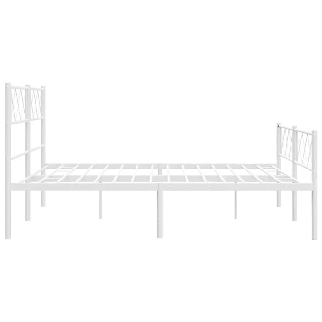 Metal Bed Frame White 135x190cm Bedroom Furniture Headboard Footboard Slats