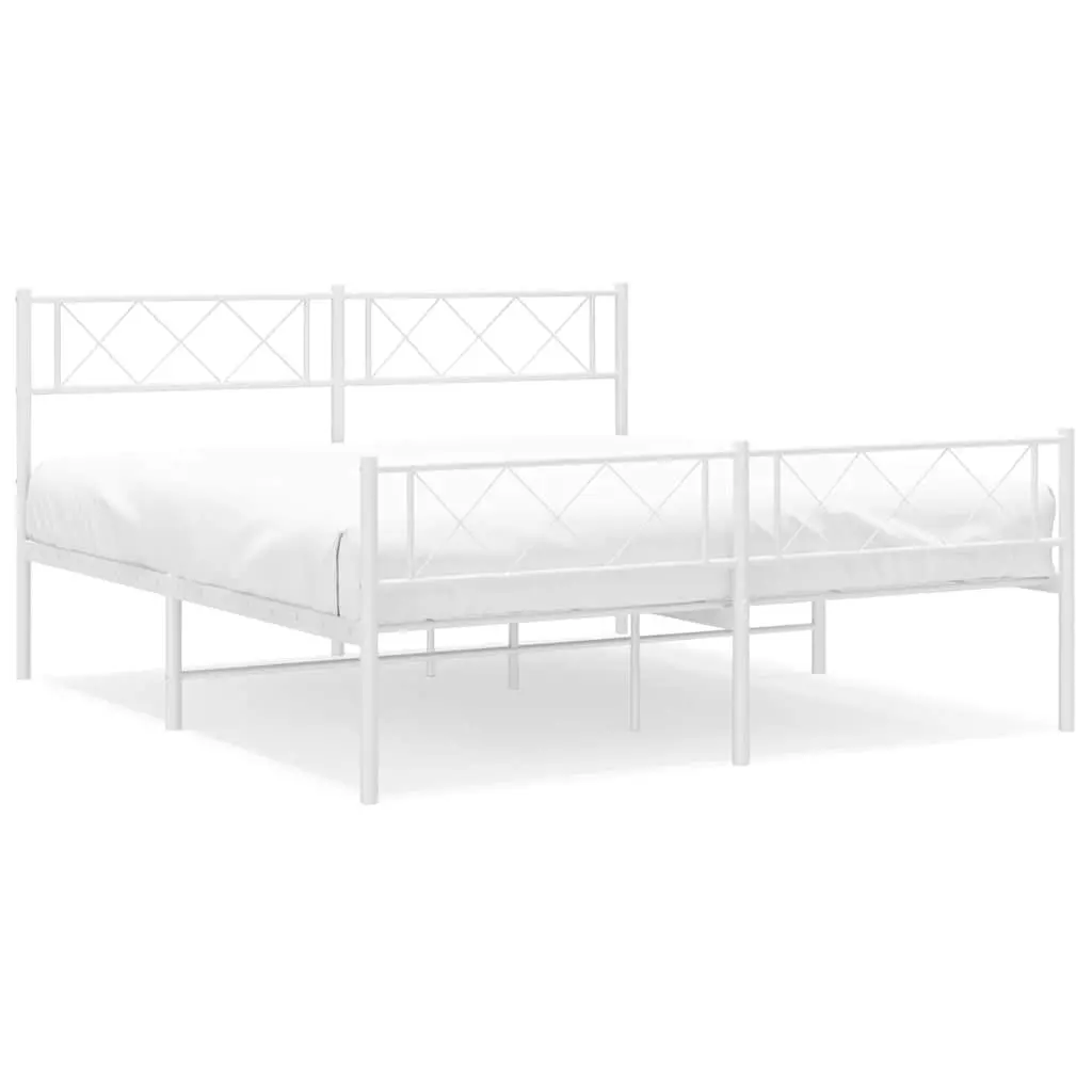 Metal Bed Frame Powder-coated Steel 150x200 cm White with Footboard and Headboard