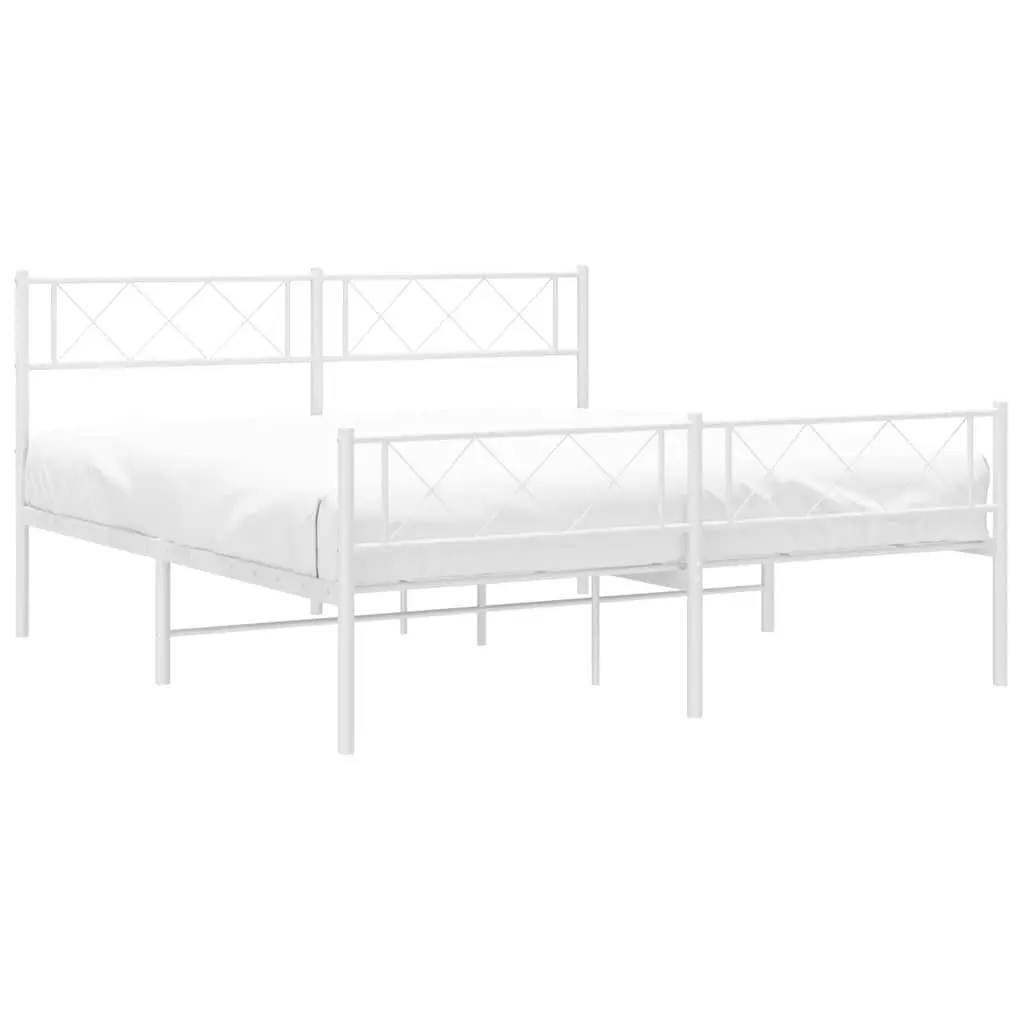 Metal Bed Frame Powder-coated Steel 150x200 cm White with Footboard and Headboard