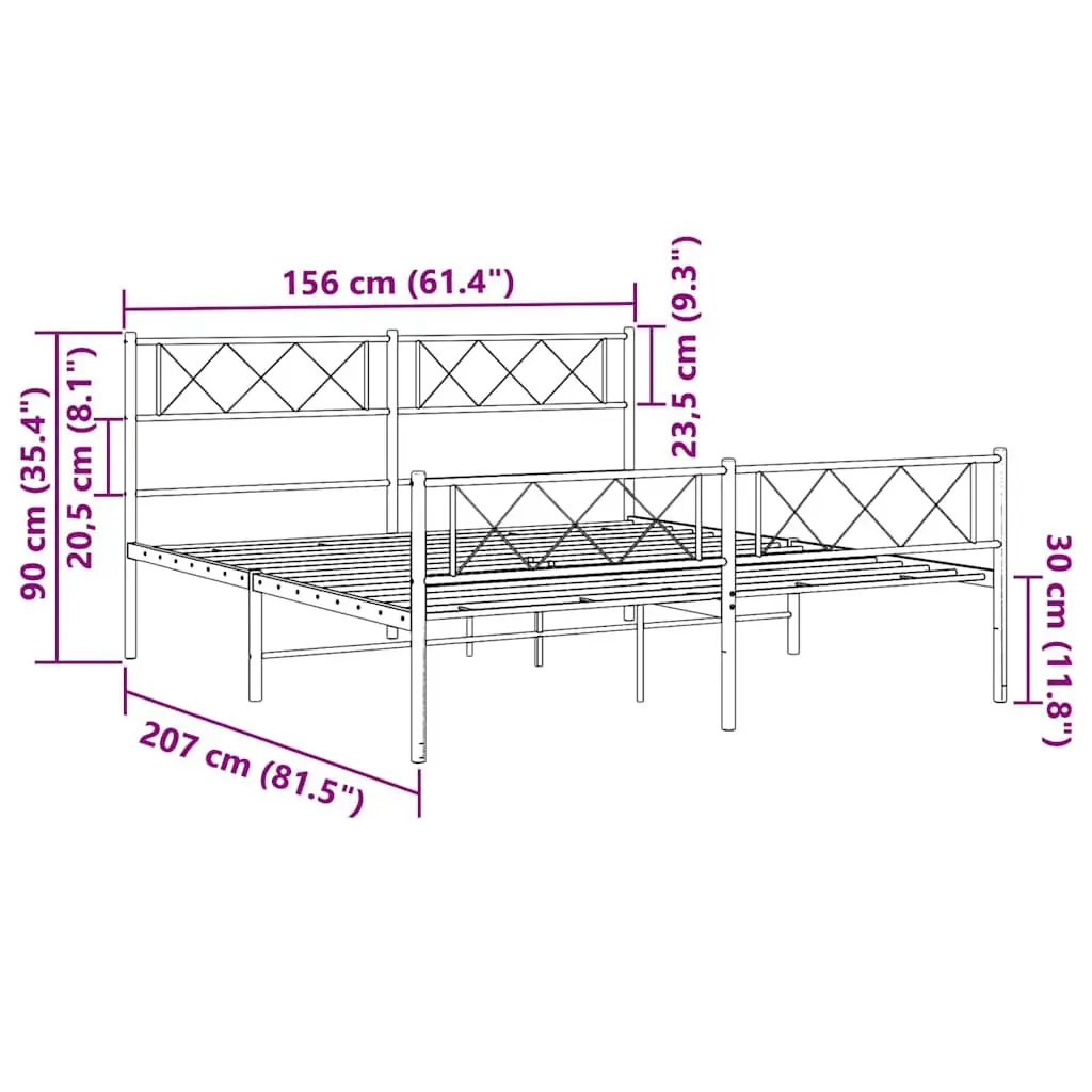 Metal Bed Frame Powder-coated Steel 150x200 cm White with Footboard and Headboard