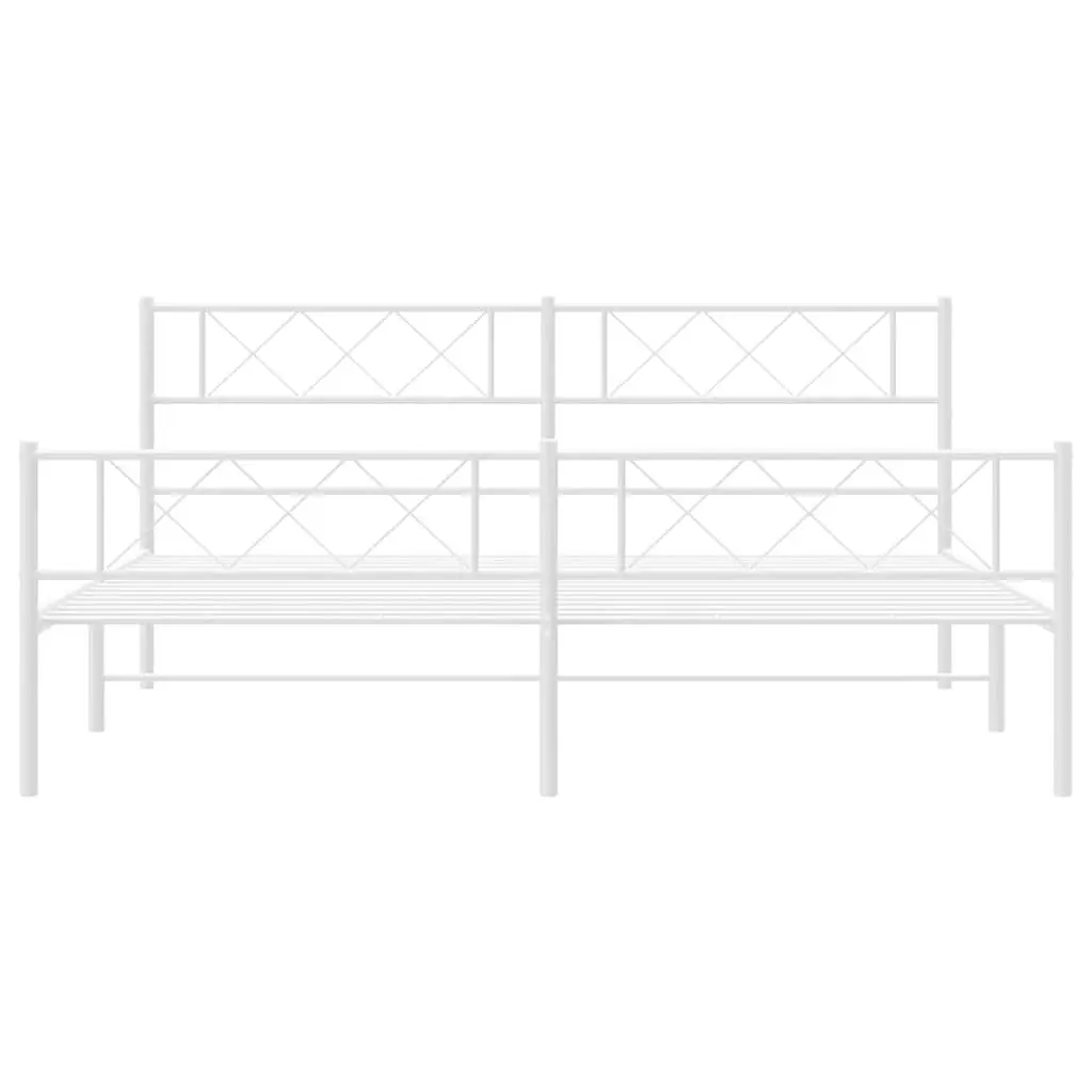 King Bed Frame White Powder-Coated Steel 183x203cm with Footboard and Headboard for Bedroom