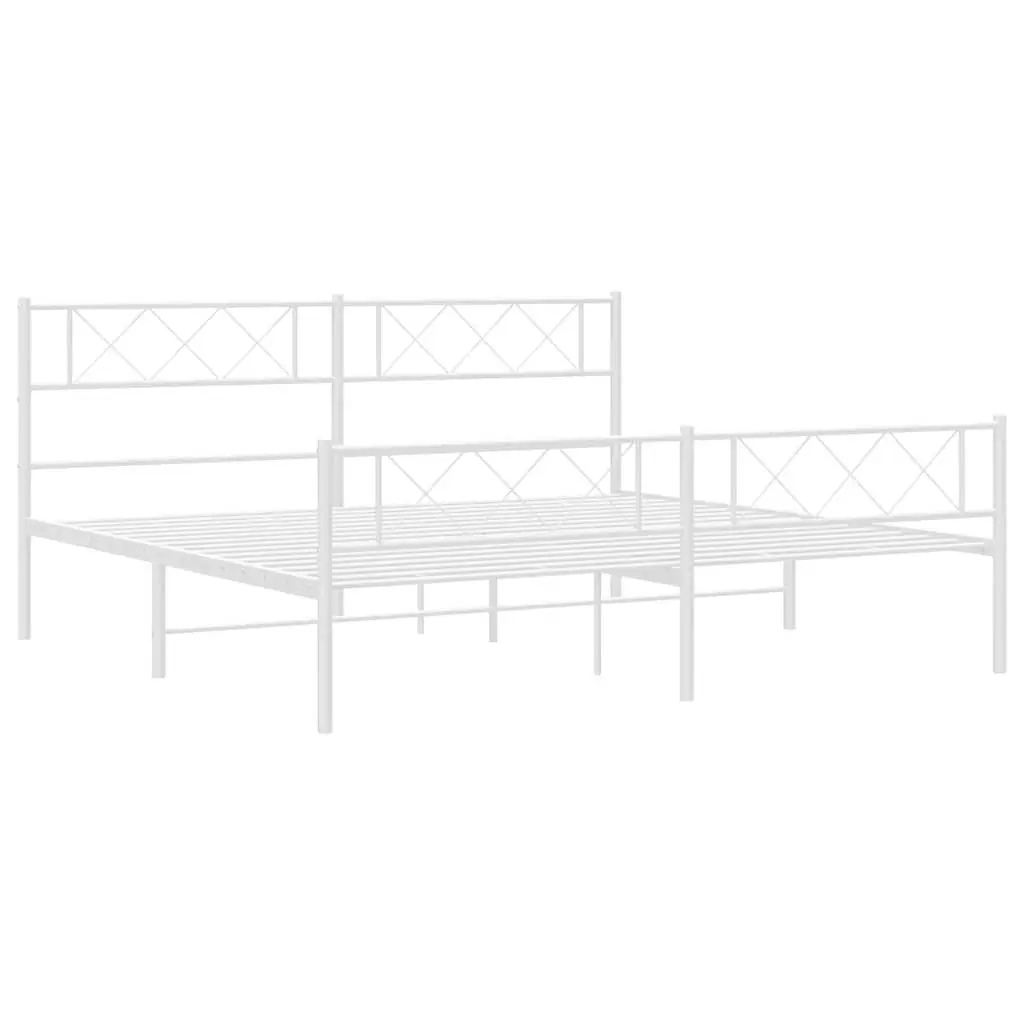 King Bed Frame White Powder-Coated Steel 183x203cm with Footboard and Headboard for Bedroom