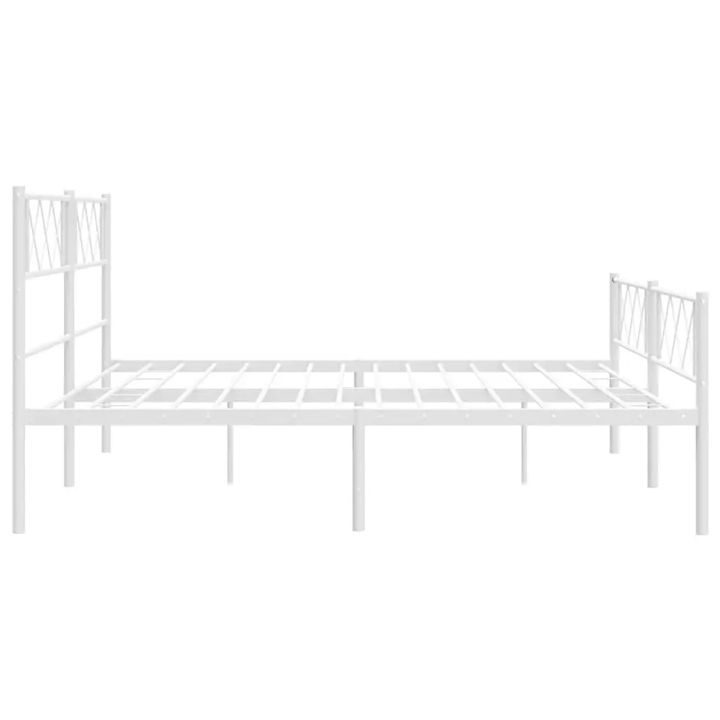 King Bed Frame White Powder-Coated Steel 183x203cm with Footboard and Headboard for Bedroom