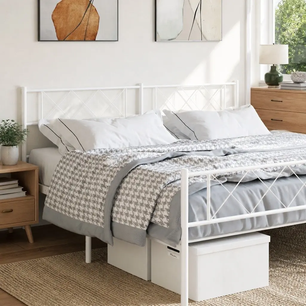 Metal Headboard Powder-Coated Steel 180cm White Bedroom Support Frame