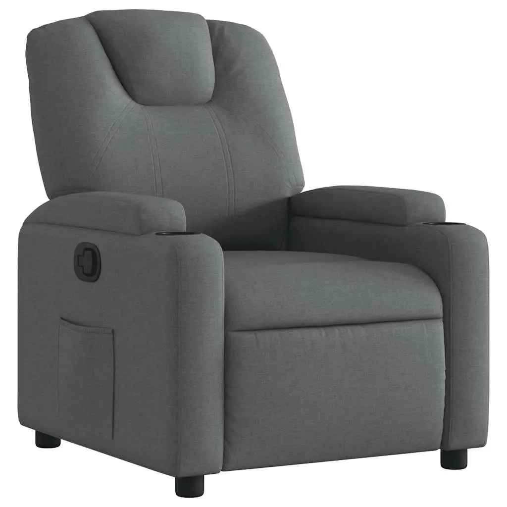 Grey Fabric Manual Recliner Armchair with Adjustable Footrest and Cup Holders