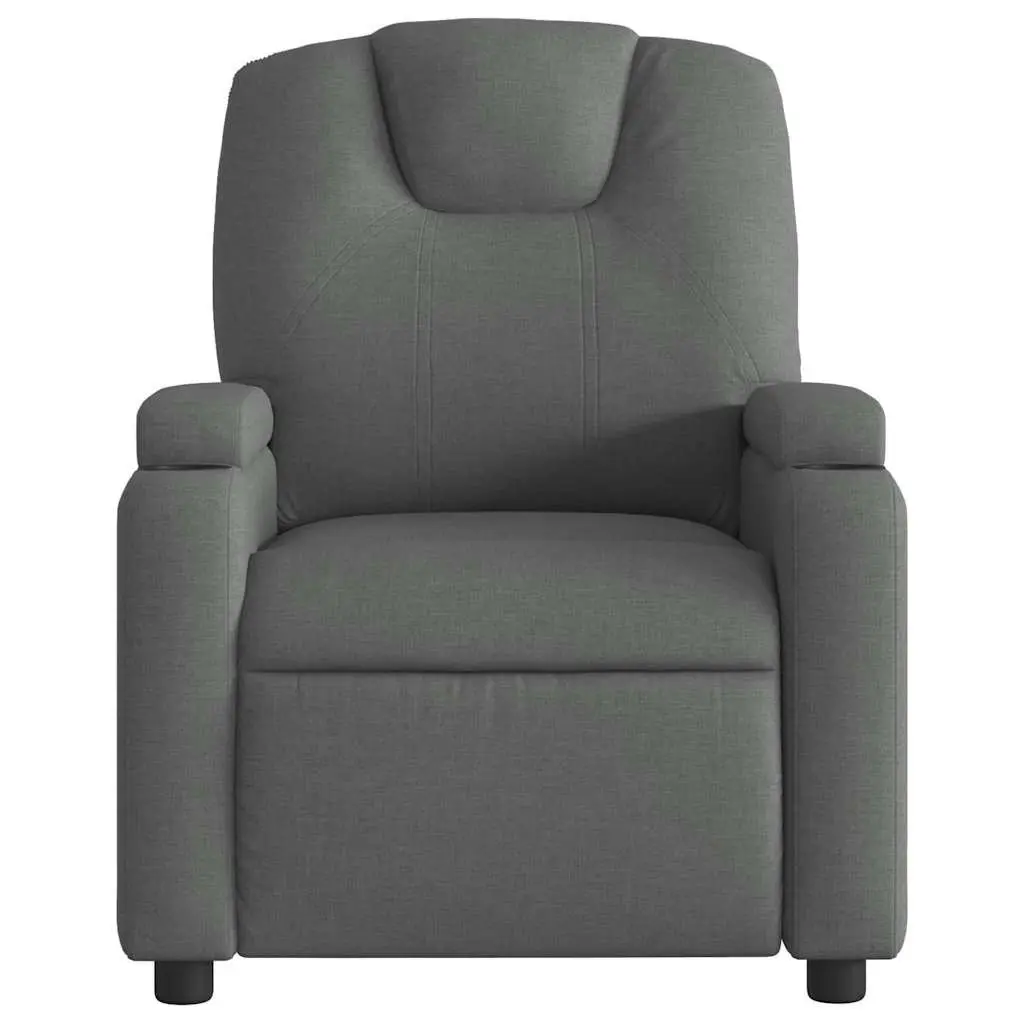 Grey Fabric Manual Recliner Armchair with Adjustable Footrest and Cup Holders
