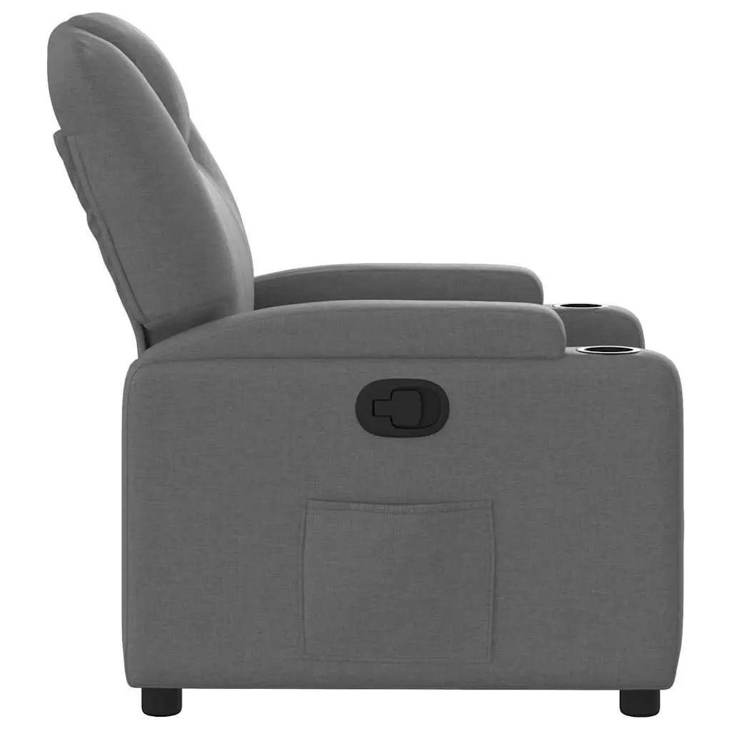Grey Fabric Manual Recliner Armchair with Adjustable Footrest and Cup Holders