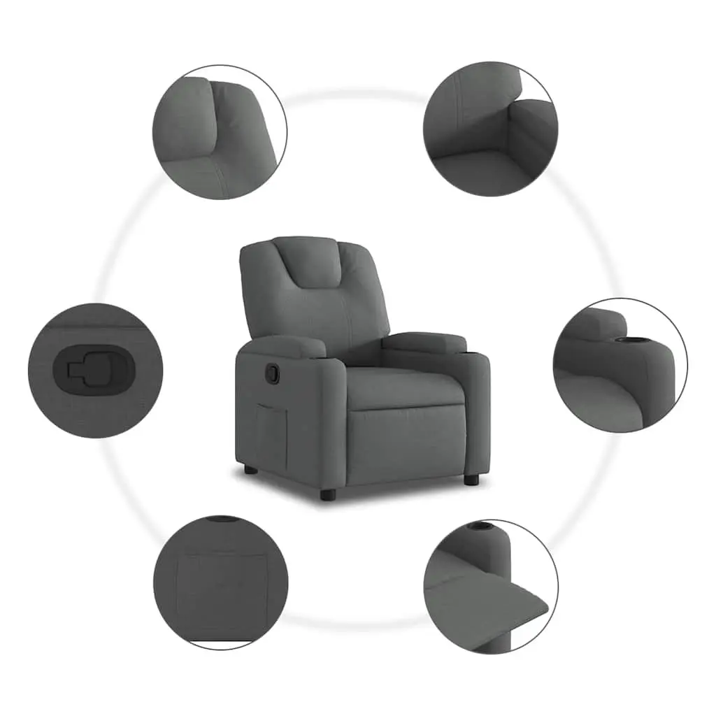 Grey Fabric Manual Recliner Armchair with Adjustable Footrest and Cup Holders