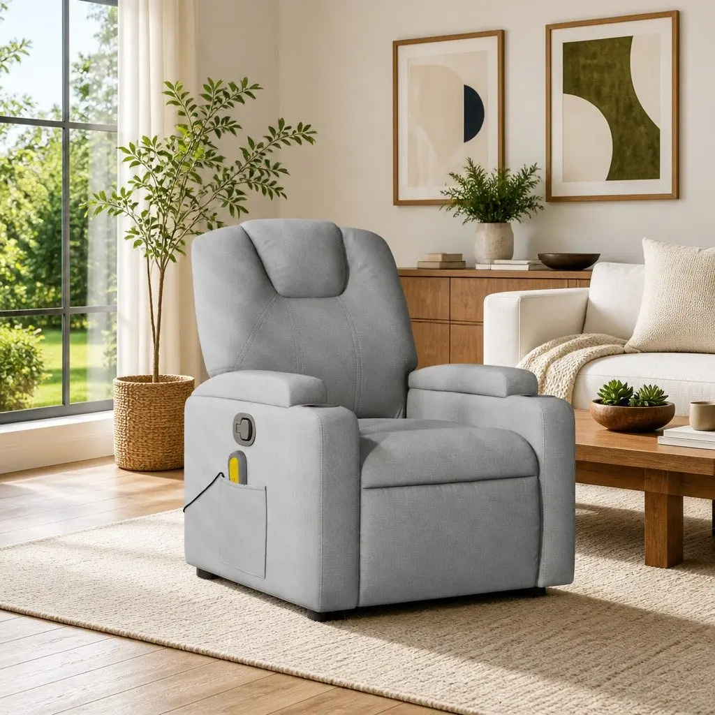 Massage Recliner Armchair Fabric Manual Recline Vibration 6 Points Grey