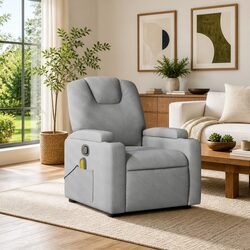 Massage Recliner Armchair Fabric Manual Recline Vibration 6 Points Grey