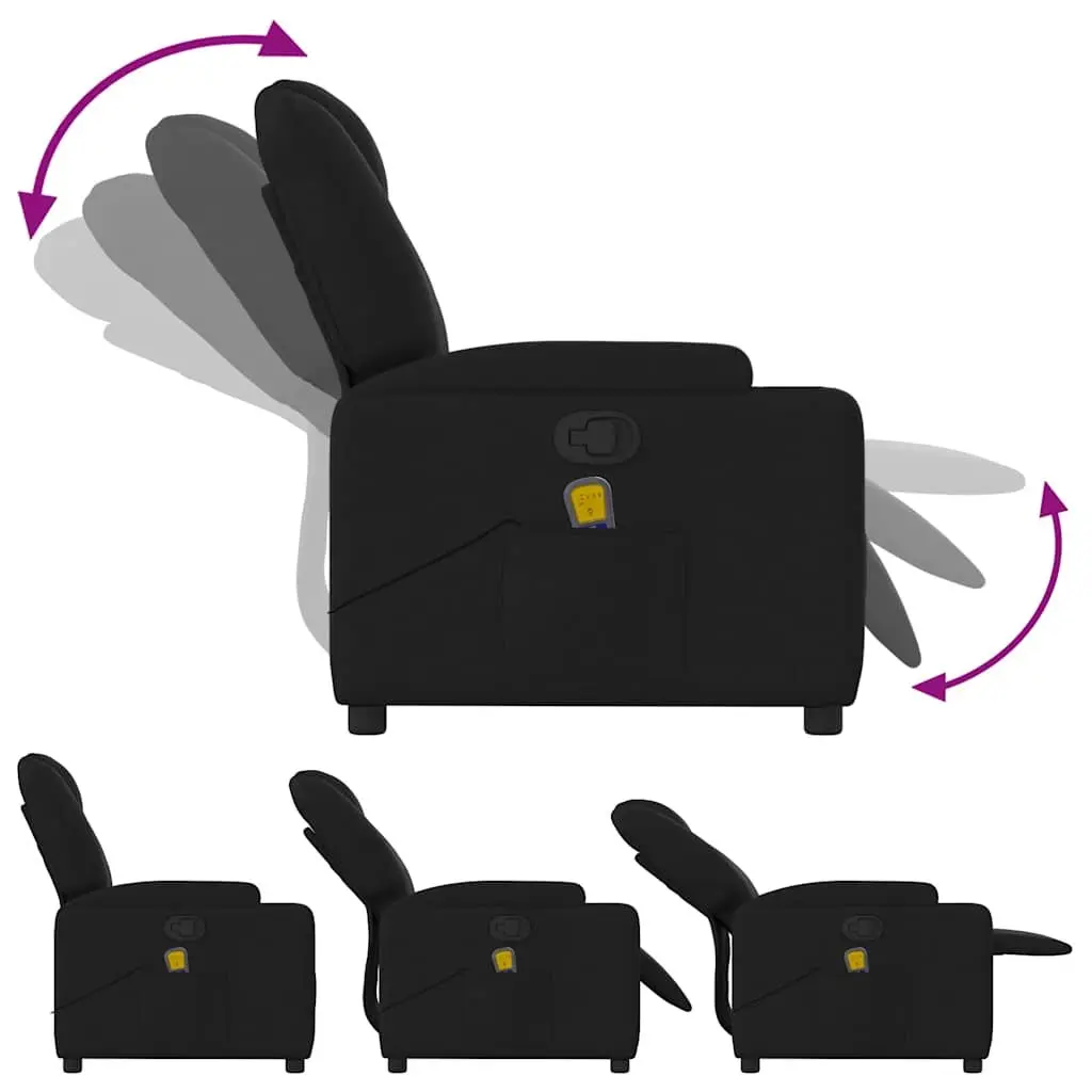 Manual Recline Massage Chair Fabric Black Vibration 6 Points Armchair with Cup Holders and Side Pocket Storage