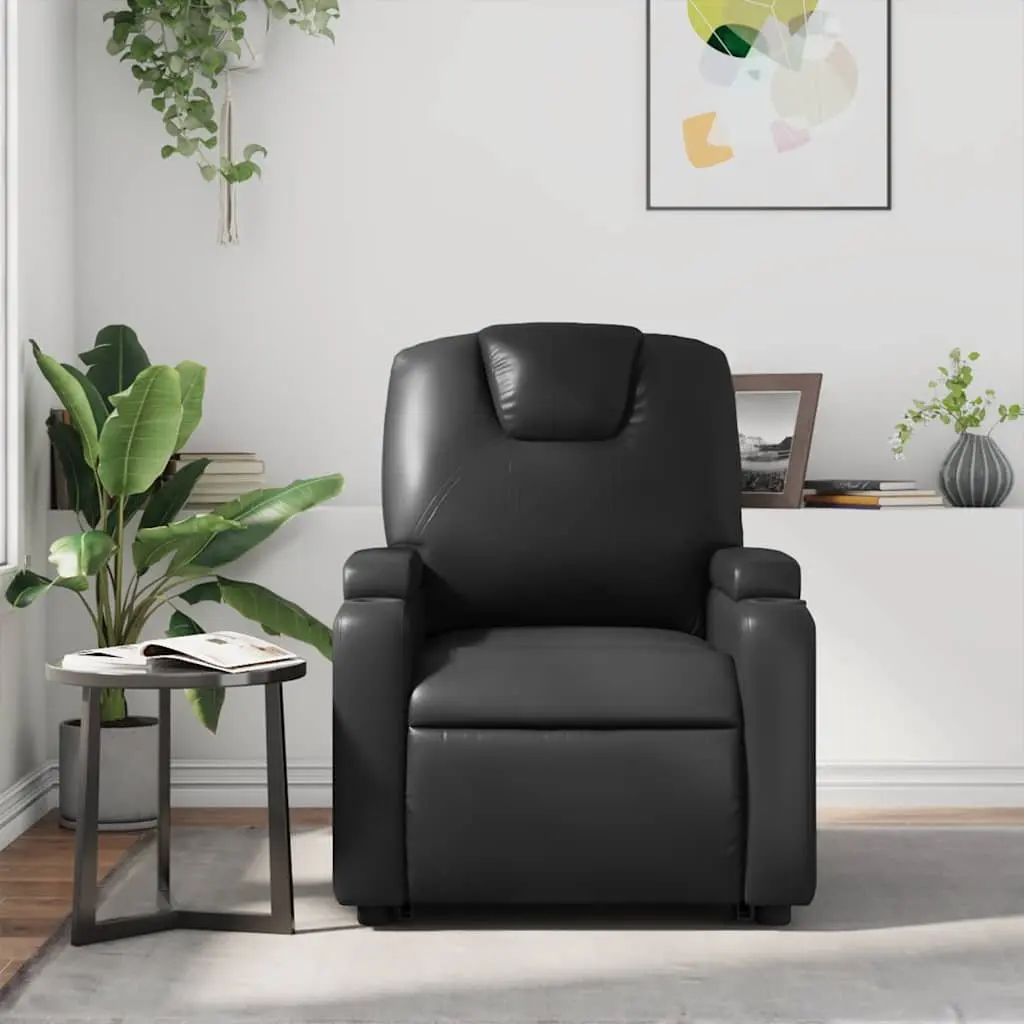 Recliner Armchair Manual Reclining Black Faux Leather Lounge Chair Cup Holders