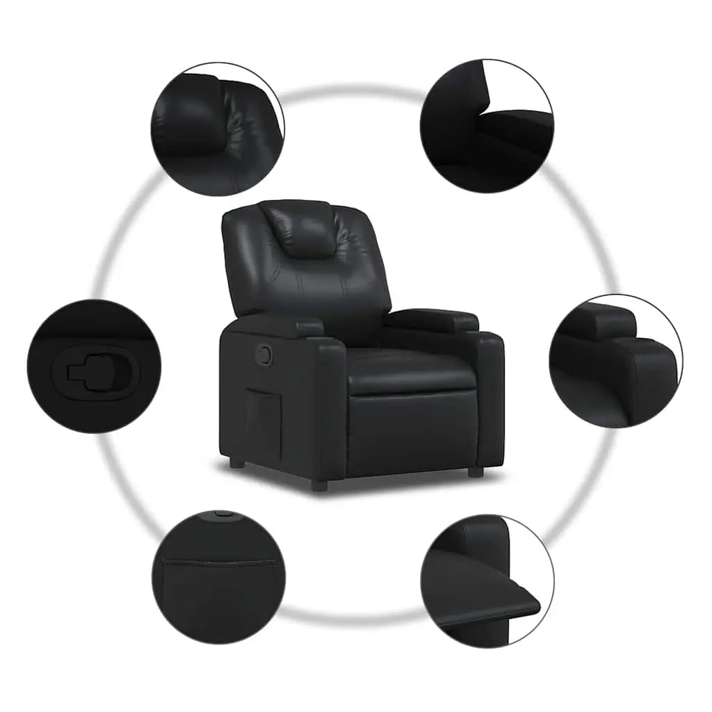 Recliner Armchair Manual Reclining Black Faux Leather Lounge Chair Cup Holders