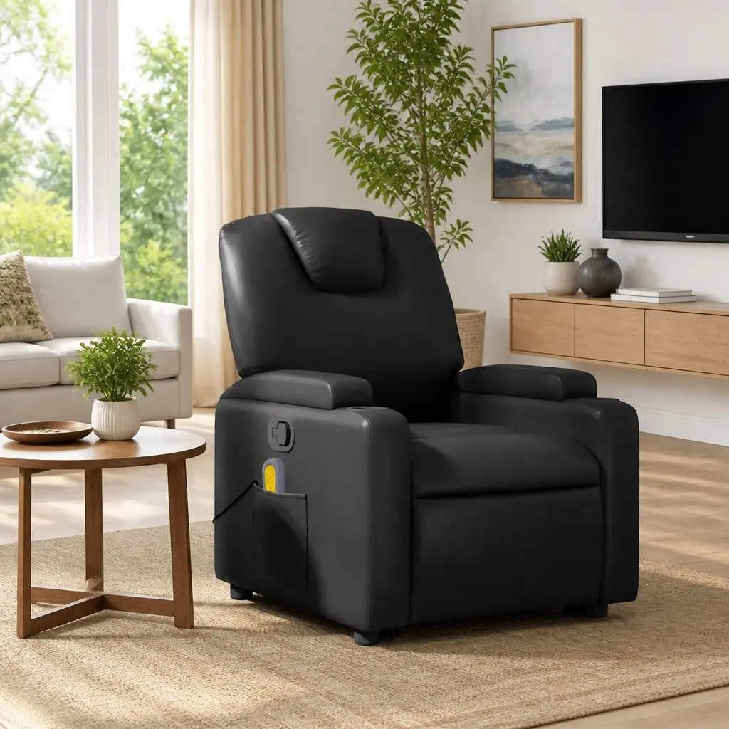 Massage Recliner Chair Manual Reclining Faux Leather Black