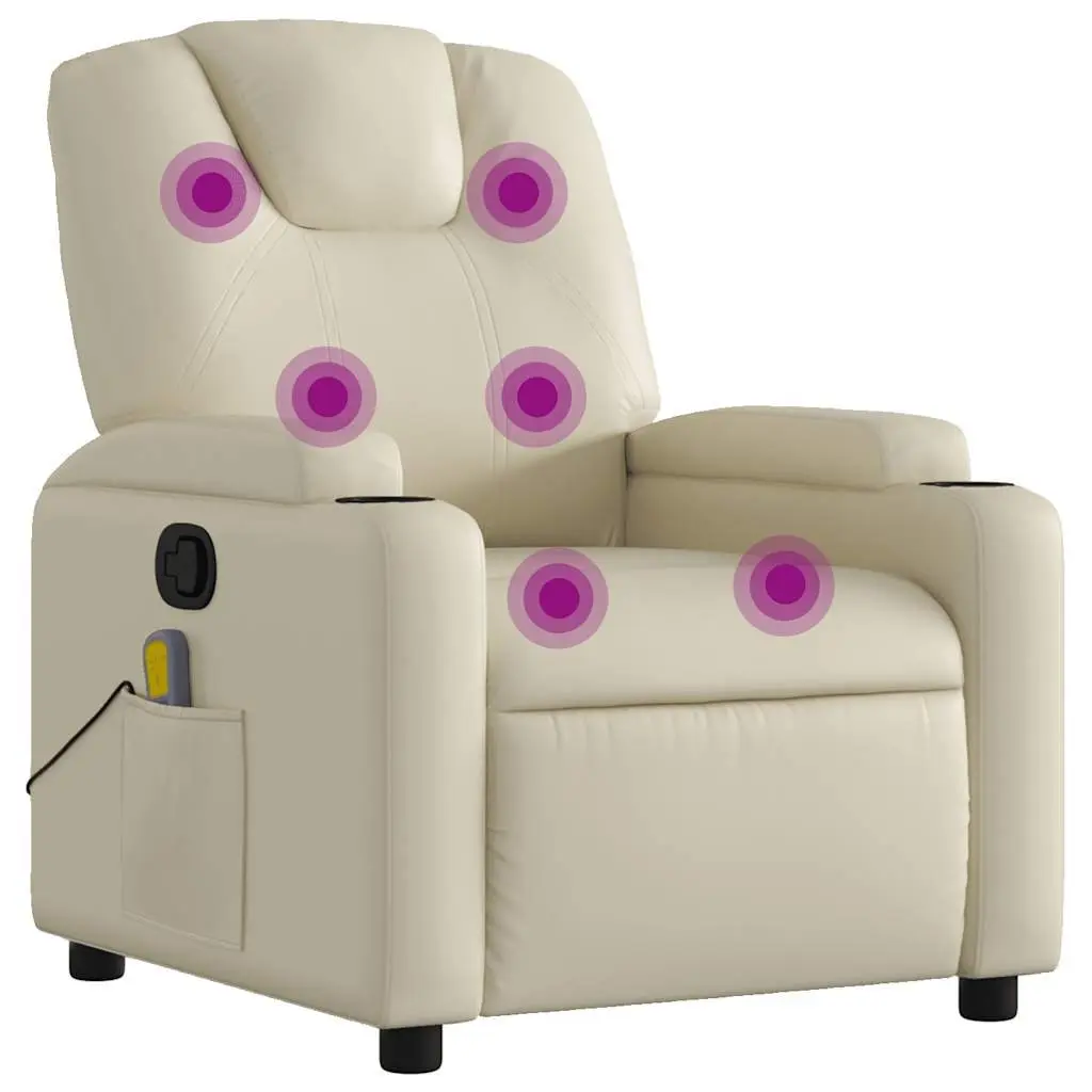 Massage Recliner Chair Faux Leather Cream Manual Recline 6 Points Vibration