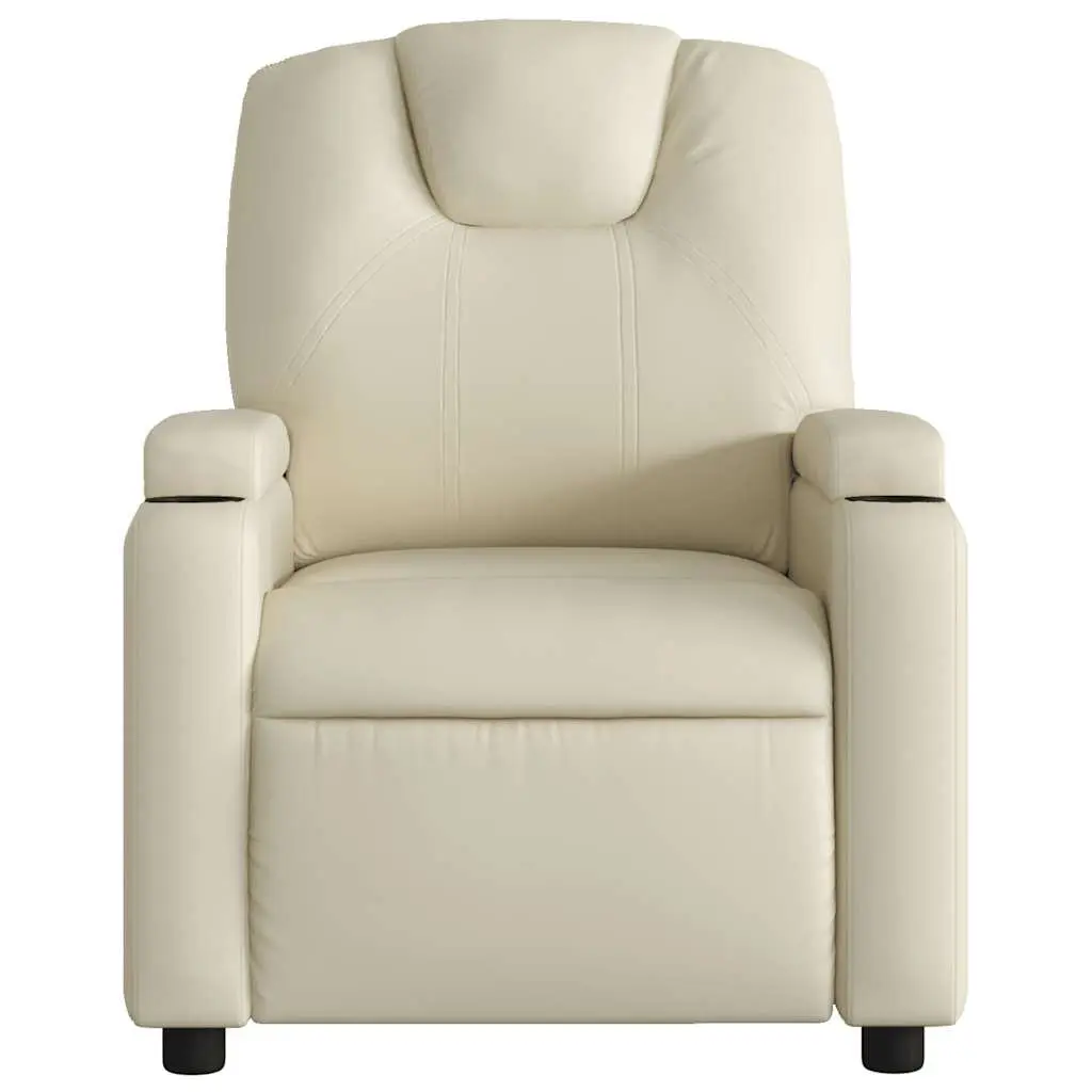 Massage Recliner Chair Faux Leather Cream Manual Recline 6 Points Vibration